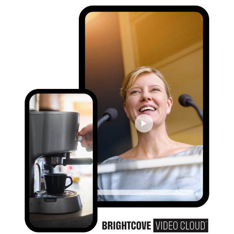Brightcove Video Cloud product video ad on a smartphone and a live stream on a tablet