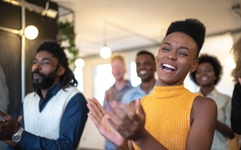 Female and male employees are taking part in a company workshop