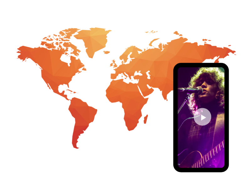 Live video stream of a global music concert playing on a smartphone